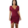 Lato Jesień Kobiety Stretch Red Sukienka Sexy Krótki Rękaw Smocking Slim Fit Mini Dresses Moda Streetwear Vestido de Mujer 210520