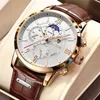 Lige Zegarki Męskie Top Brand Luxury Clock Casual Leathe 24hour Księżyc Faza Mężczyźni Zegarek Sportowy Wodoodporny Kwarcowy Chronograph + Box 210804