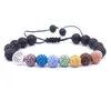 Beaded Strands Tree 8mm Seven Chakra Armband Bried Black Lava Stone Pärlor Kvinnor Män Buddha Friendship Strand Jewelry Fawn22