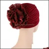 Beanie/Skl Caps Cappelli Cappelli, Sciarpe Guanti Fashion Aessories Cappello turbante da donna a fiore grande Foulard musulmano Pile Heap Cap Donna Soft Comforta