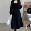 WERUERUYU Autumn Winter Dresses Woman Fashion Christmas Gift Wear White Flare Sleeve Cute Sweet Little Black Dress 210608