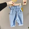 Primavera Autunno ragazze carine moda jeans a vita alta bambini pantaloni casual in denim tutto-fiammifero 1-6Y 210708