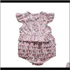 Jumpsuitsrompers Abbigliamento per neonati Baby Maternità Drop Delivery 2021 Born Pagliaccetti Manica volante Cotone Stampato floreale Tuta in pizzo con volant Indietro B