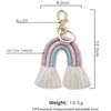 Makramee-Schlüsselanhänger für Damen und Mädchen, Regenbogen-Weberei, Quasten-Schlüsselanhänger, Auto-Schlüsselanhänger, Schmuck, Tasche, Geldbörse, Plüsch-Schlüsselanhänger