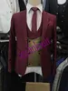 Fashion One Button Burgundy Groom Tuxedos Notch Lapel Wedding/Prom/Dinner Groomsmen Men Suits Blazer (Jacket+Pants+Vest+Tie) W1436
