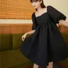 Vrouwen Jurk Zomer Vintage Elegante Temperament Baljurk Puff Sleeve Hoge Taille Backless Black Puffy Short Lady 210515