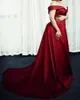 Dark Red Plus Size Summor Dresses 2021 Off The Ramię Split Side Long Simple Prom Dresses Custom Dokonywanie w ciąży Suknie wieczorowe