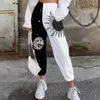 Kadınlar Rahat Kafatası Baskı Patchwork Pantolon Sonbahar Elastik Bel Cebi Geniş Bacak Pantolon Kadın Streetwear Artı Boyutu Sıcak Sweetpants X0629