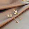 Luxury Bright Golden Moon Orecchini lungo moda strass croce goccia per le donne 2021 Accessori per gioielli Chandelier