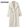 Aachoae Winter Casual Solid Teddy Coat Kvinnor Långärmad Fleece Long Jacket Slå ner Collar Lamb Fur Coat OuterWear ForRure 211019