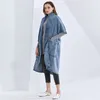 Denim Płaszcz dla kobiet V Neck Trzy czwarte kieszenie linia Streetwear Blue Płaszcze Kobiet Jesień Moda Odzież 210524