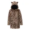 女性のフェイクの毛皮コートヒョウ印刷の模造長さのフード付き厚い暖かい冬のジャケットトップ210524