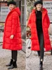 Kvinnor Vinter Down Jacket Fashion Solid Loose Hooded Over Knee-Längd Kvinna Tjock Coat Toppar 11930383 210527