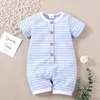 Yaz Bebek Çizgili Tulum Kısa Kollu Düğme Toddler Bebek Erkek Girsl Tulumlar Giyim Bodysuits M3511