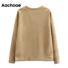 Aachoae Casual Solide Sweat-shirt Sweat-shirt Automne Printemps O Cou Pull Sweats à capuche Femmes Batwing Manches longues Lâche Lady Tops Ropa Mujer Y0820