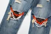 Mäns High Street Patch Jeans Fashion Chain Hole Rak Ben Denim Byxor Retro Lösa Casual Byxor