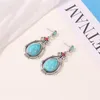 Moda Vintage Tibetano Prata Natural Turquesa Brinco Azul Gotas de Água de Pedra Dangle Brincos Para As Mulheres