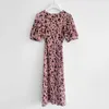 Korejpaa Women Dress Summer Korean Chic Western-Style Pink Leopard Print girocollo vita sottile manica a sbuffo abiti in chiffon 210526