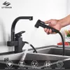 Uythner Black Kitchen Faucets Dual Spout Pull Out Kitchen Tap With Spray Kitchen Water Taps &Cold Water Mixer Deck Mounted 210724