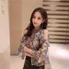 Dames Lente Zomer Floral Chiffon Shirt Flare Mouwen Slanke Sexy Off Shoulder Print Tops Blouse ML881 210506