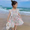 Filles d'été coréenne robe mignonne bébé enfants frais style étranger col rond sans manches mince robe florale vêtements pour enfants Q0716