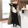 Ins fashion Winter Autumn Women gray Office Lady Long Houndstooth Coats Loose Oversized Wool Blend Casual Warm overCoat 210520