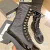 Thick soled boots leather lace up shoes combat boot chain buckle low heel Martin ankle luxury designer brand fashion