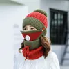 Novos gorros à prova de vento, chapéus femininos de malha, conjuntos de cachecol, máscara acolchoada de inverno, protetor de pescoço, conjunto de 3 peças, bonés de lã para ciclismo 262q