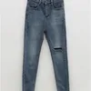 Version coréenne de la taille haute d'automne était mince pour fermer le trou de jambe mode jeans skinny serrés femmes 210520