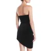 Kvinnors Fashion Black Velvet Mini Dress Crystal Buckle Design Hängande Sexig Strapless Celebrity Party Club Vestido 210527