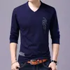 Fashion Brand T рубашка для мужчин Корейский парень Подарочные тенденции Tops Streetweaw V шеи Печать с длинным рукавом TEE одежда 210721