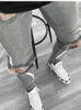 Men's Skinny Ripped Jeans High Quality Elastic Denim Pencil Pants Male Hip Hop Side Stripe Trousers Letters Decorate Slim Pant