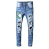 Mode Streetwear hommes jean haute qualité élastique mince Fiy détruit déchiré Denim Punk pantalon broder concepteur Hip Hop pantalon