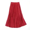 Jesień Zima Kobiety Zamszowe Spódnica Wysoka Talia Casual Vintage Plised Kobiet Koreański Spódnicy Eleganckie Długie Spódnice 210420