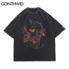 Gonthwid Oversized camisetas Hip Hop Afligido Graffiti Punk Rock Gótico Camisetas Streetwear Harajuku Hipster Manga Curta Top 210409