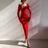 Kadınlar Temel Günlük Elbiseler İnce-Fit V Boyun Orta Buzağı Uzun Kalem Elbiseler Günlük Ofis Lady Cloumn Düz Renk Omuz Sarma Puf Kılı