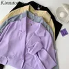 Kimutomo Solid Blazer Office Lady Summer Kvinnors Koreanska Hong Kong Style Mode Loose Långärmad Chic Top Casual 210521