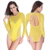 Dames badkleding Shuizhamou 2022 Zomer Long-mouwen Bikini Net Garen Unique volledig één stuk transparant zwempak Brand Sexy Beachwear