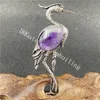 Alloy Red-crowned Crane (Grus japonensis) Pendant Brooch Pin Set With Natural Quartz Crystal Semi-Precious Gemstone for Jewelry Making Women Girls Dress Accessories