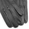 YY8701 Mens Winter Genuine Leather Black Gloves Male Short Classic Lined Thick Velvet Warm Luvas Driving/Riding Outdoor Mittens H1022