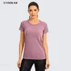 Camisas de manga SYROKAN Camiseta atlética de entrenamiento sin costuras para mujer Camisetas para correr raglán elásticas