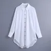 Vuwwyv vit överdimensionerad maxi knäppas upp lång skjorta kvinnor chic casual streetwear overhirt kvinna full ärm asymmetriska hemtoppar 210430