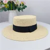 Mode Franse Panama Straw Hat Outdoor Sun Protection Flat Cap Summer Beach Vacation Caps Classic Ademend Breed Brav Hoeden