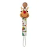 Baby Pacifier Holder with Wood Clip Soft Cotton Snowman Gift Box Print Pacifier Chain Infant Dummy Soother Teething Toy Holder Christmas Style