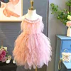 Kids Princess Dresses for Girls Children Feather Beading Sequined Gowns Toddler Birthday Party Frocks Boutique Baby Tutu Dresses G1129