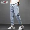 Jantour Brand Men's Imitate Jeans Jogger Harem Denim Cargo Pants Ankle Banded Hip Hop Harajuku Cotton Trousers Male Blue 3XL 4XL 210723