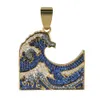 The Great Wave Off Kanagawa Iced Out Colgante Collar Hombres / Mujeres Colorida Zirconia Hip Hop Gold Color Charm Chains Gift Regalo