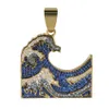 The Great Wave Off Kanagawa Iced Out Pendant Halsband Mens / Kvinnor Färgrik Zirconia Hip Hop Gold Färg Charm Kedjor Smycken Gift