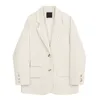 Moda White Blazer Dla Kobiet Kurtka Luźna Dorywczo Kieszenie Kobiet Loose Długi Rękaw Work Work Coat Biuro Lady Solid Blazers 210417