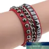 Moda Multicapas Rock Spikes Rivet Chains Gothic Punk Wide Cuff Pulsera de cuero Brazalete Hombres Pulseras Joyería Pulseiras Precio de fábrica diseño experto Calidad